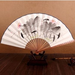 Chinese Art Paper Rice Paer Folding Hand Fan 27 cm