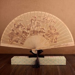 Sandalwood Fragrance Chinese Hand Fan with hollowed-out works 27cm