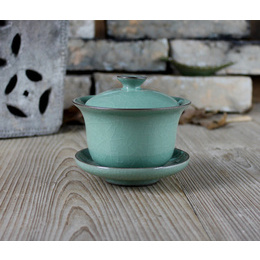 Longquan celadon & Geyao and Diyao covered bowl for chinese kung fu tea ; Geyao plum green 200ml