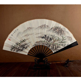 Handprinted Chinese Ebony-Whitepaper Fan 