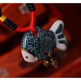 Ancient Style Handmade Turbot Fish Necklace with Small Bell Attached 