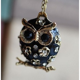 Carved Oil-Spot Glaze Cute Owl Necklace Special