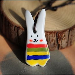 Colored Pottery Big Ear Rabbit Necklace