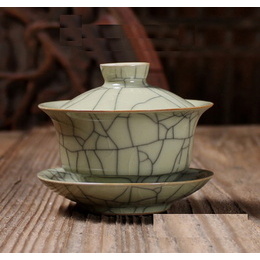Longquan celadon & Geyao and Diyao covered bowl for chinese kung fu tea ; Geyao cream-colored & iron wire 160ml