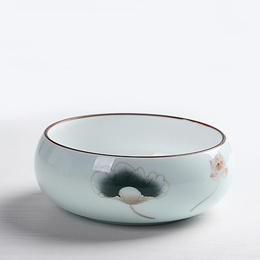 Large blue and white ceramic tea wash