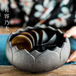 Zen lotus tea wash retro coarse pottery tea residue barrel